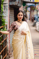 Thumbnail for Cream Poly Silk Ethnic Motifs Saree with Unstitched Blouse - Hiral Fashion - Distacart