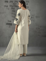 Thumbnail for Anouk Floral Embroidered Regular Chanderi Silk Straight Kurta with Trousers & Dupatta