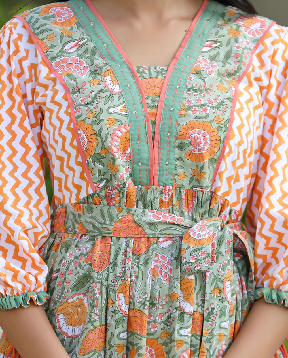 Kaajh Women's Orange Hand Block Printed Dress - Distacart