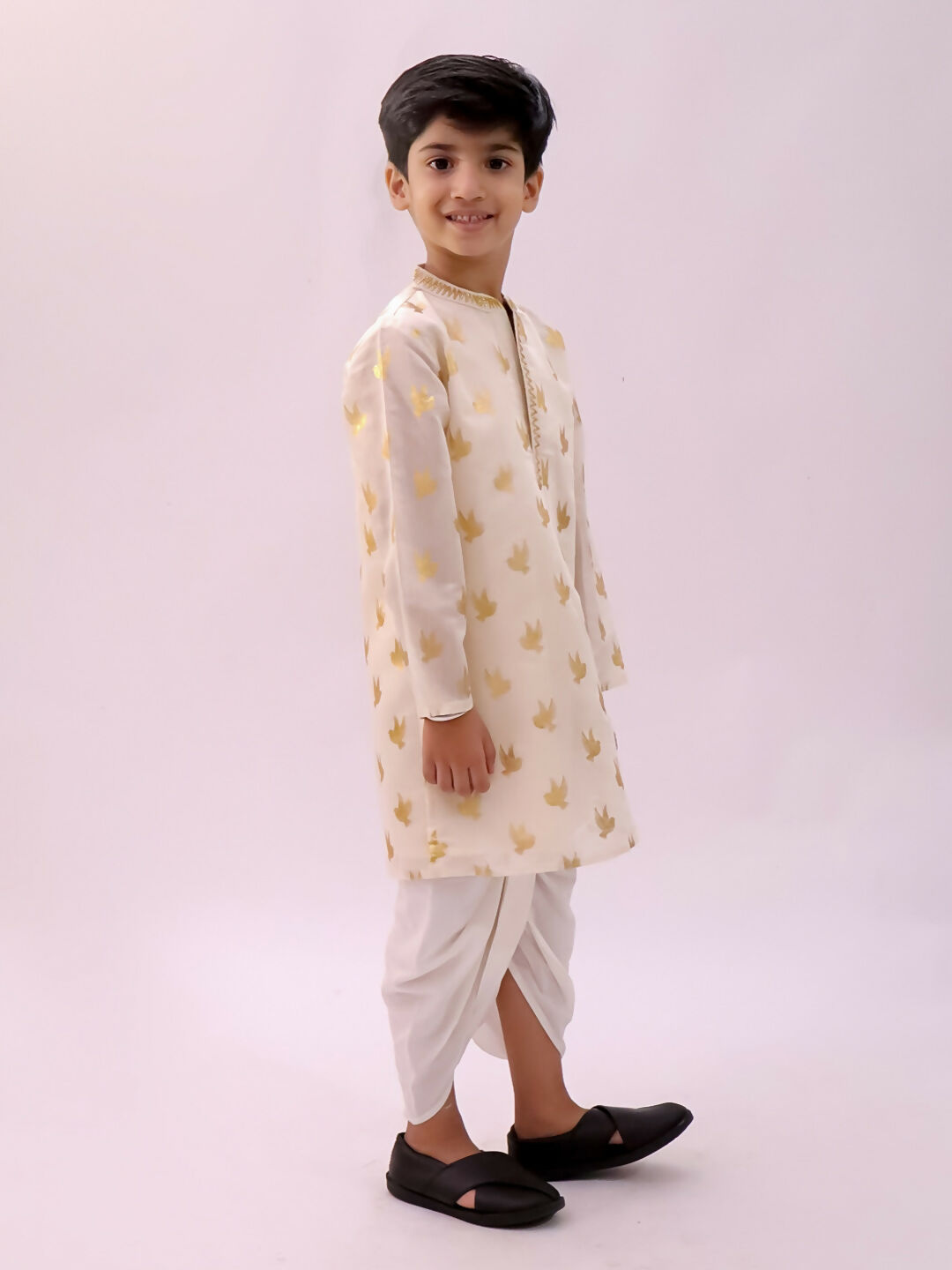Lil Drama Mishti Off White Kurta and Dhoti For Boys