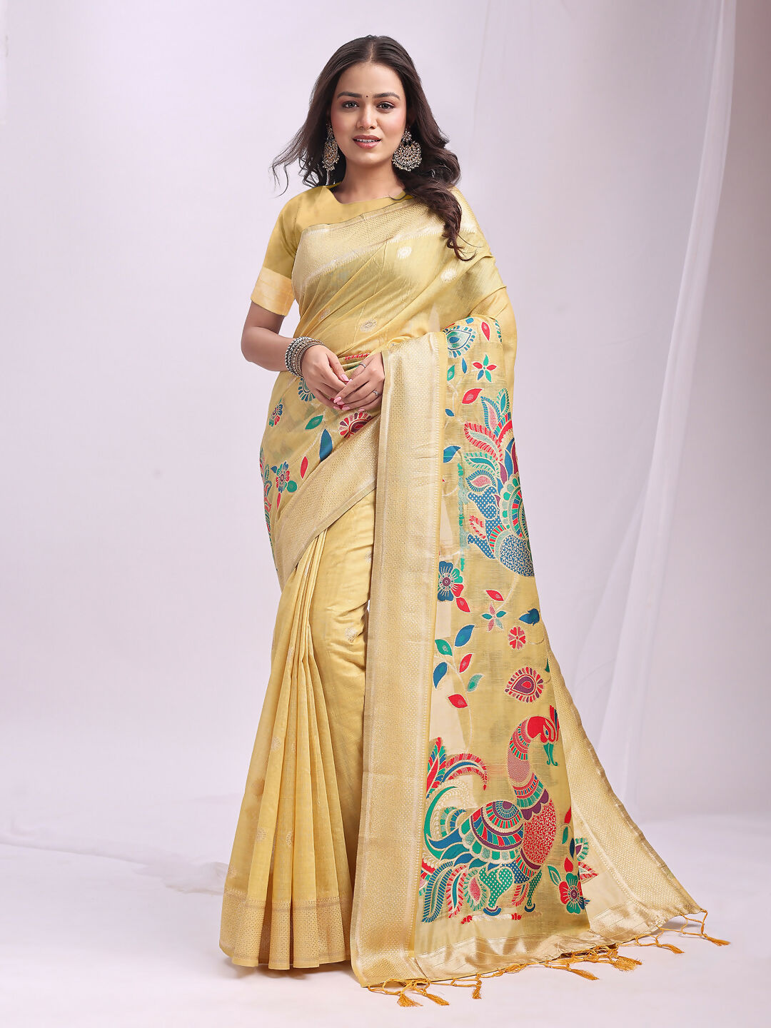 Astita Linen Cotton Yelllow Saree