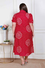 Thumbnail for Miravan Plus Size Womens Red Bandhani Printed Collar Neck Maxi Dress - Distacart