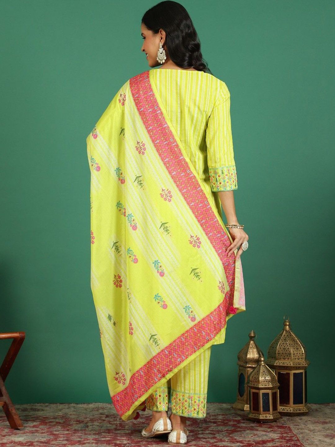 Sangria Pure Cotton Embroidered Kurta & Trouser With Dupatta
