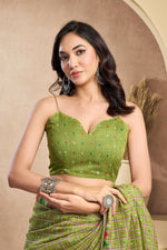 Thumbnail for Vastranavya Mehendi Digital Printed Linen Ready To Wear Designer Saree with Unstitched Blouse - Distacart