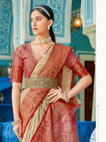 Thumbnail for Astita Linen Cotton Cream Saree