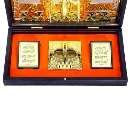 Anciently Ram Darbar Pocket Temple Box With Charan Paduka Rectangle Shaped, Gold Plated - Distacart