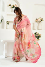 Thumbnail for Vastranavya Peach Digital Printed Linen Ready To Wear Designer Saree with Unstitched Blouse - Distacart