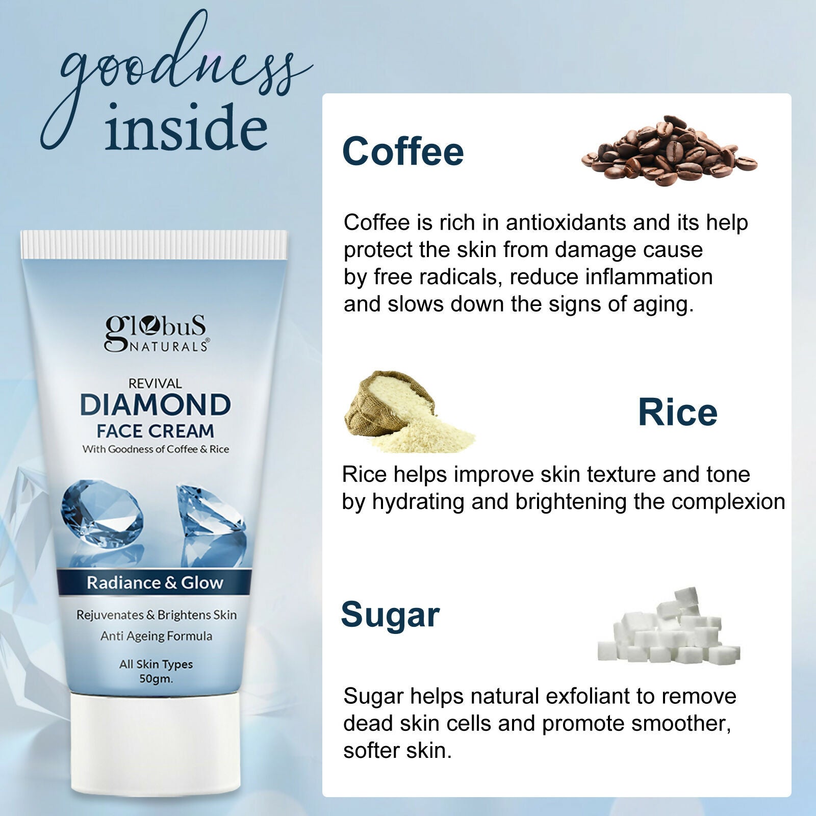 Globus Naturals Revival Diamond Face Cream, Suitable For All Skin Types