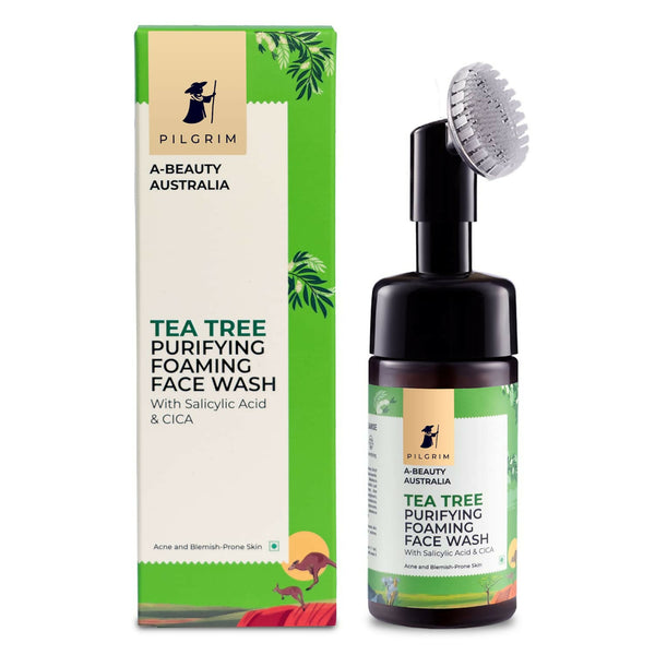 Pilgrim Australian Tea Tree & 1% Salicylic Acid Foaming Face Wash with Brush For Oily Skin, Acne And Pimples - Distacart
