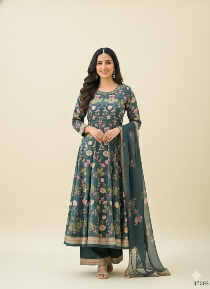 Functional Designer Green Jam Silk Anarkali suit with Dupatta-Anbazaar - Distacart