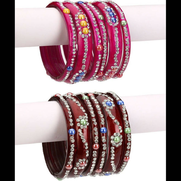 Afast Bridal Wedding & Party Fashionable Colorful Glass Bangle/Kada Set, Pack Of 12 - Maroon, Pink - Distacart