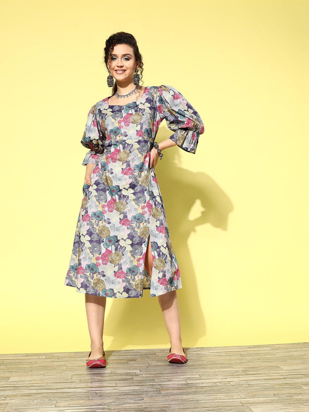 Yufta Ethnic Motifs Midi Dress - Distacart