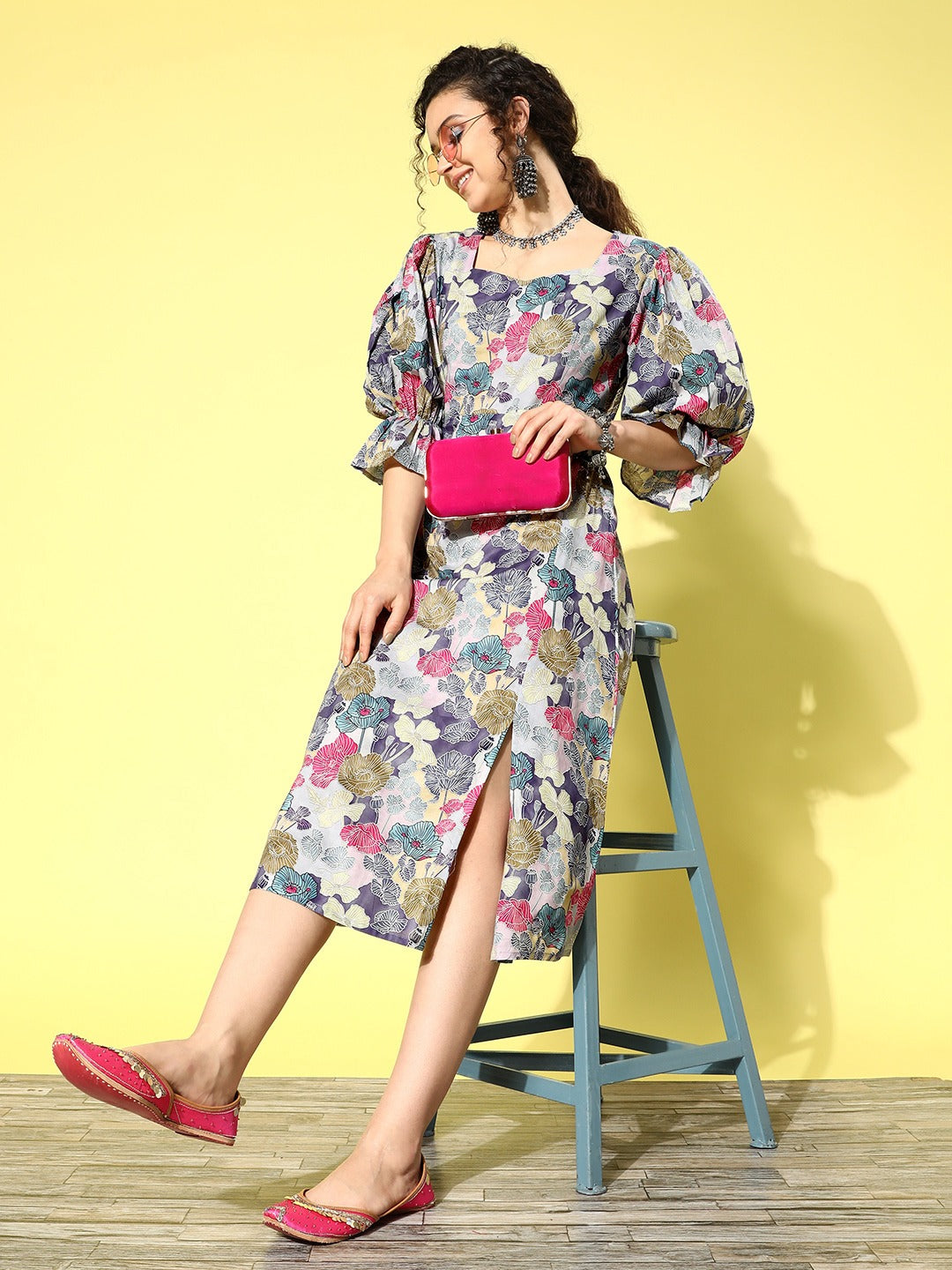 Yufta Ethnic Motifs Midi Dress - Distacart