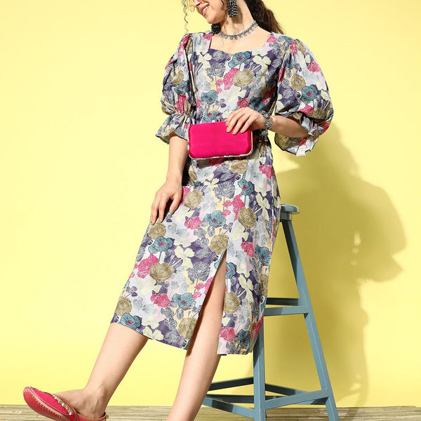 Yufta Ethnic Motifs Midi Dress - Distacart