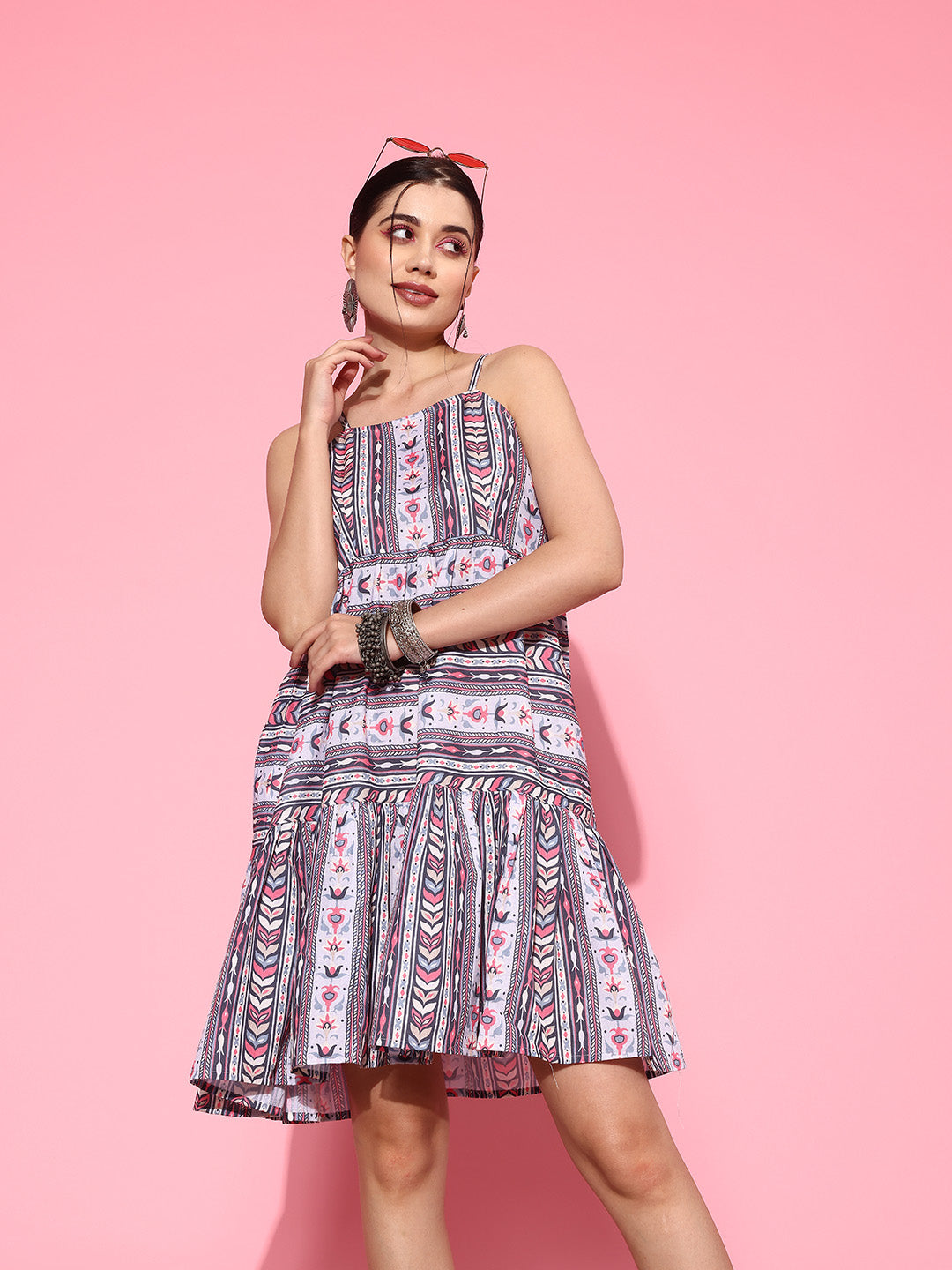 Yufta Ethnic Motifs Print A-Line Pure Cotton Ethnic Dress - Distacart