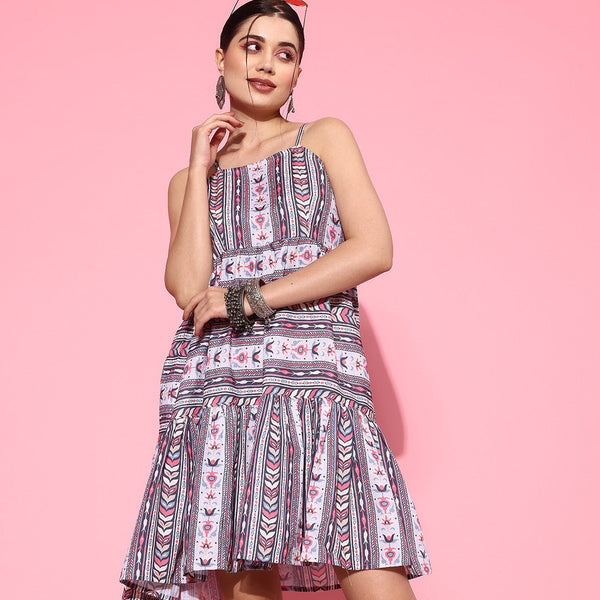 Yufta Ethnic Motifs Print A-Line Pure Cotton Ethnic Dress - Distacart