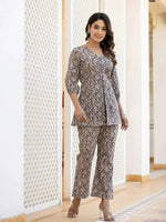 Thumbnail for Yufta Ethnic Motifs Print Grey Cotton A-Line Co-Ord Set