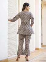 Thumbnail for Yufta Ethnic Motifs Print Grey Cotton A-Line Co-Ord Set