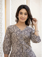 Thumbnail for Yufta Ethnic Motifs Print Grey Cotton A-Line Co-Ord Set