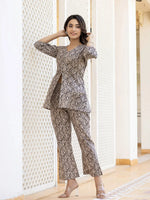 Thumbnail for Yufta Ethnic Motifs Print Grey Cotton A-Line Co-Ord Set