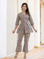 Thumbnail for Yufta Ethnic Motifs Print Grey Cotton A-Line Co-Ord Set