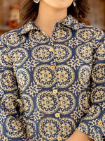 Thumbnail for Yufta Ethnic Motifs Print Navy Blue Cotton Co-Ord Set
