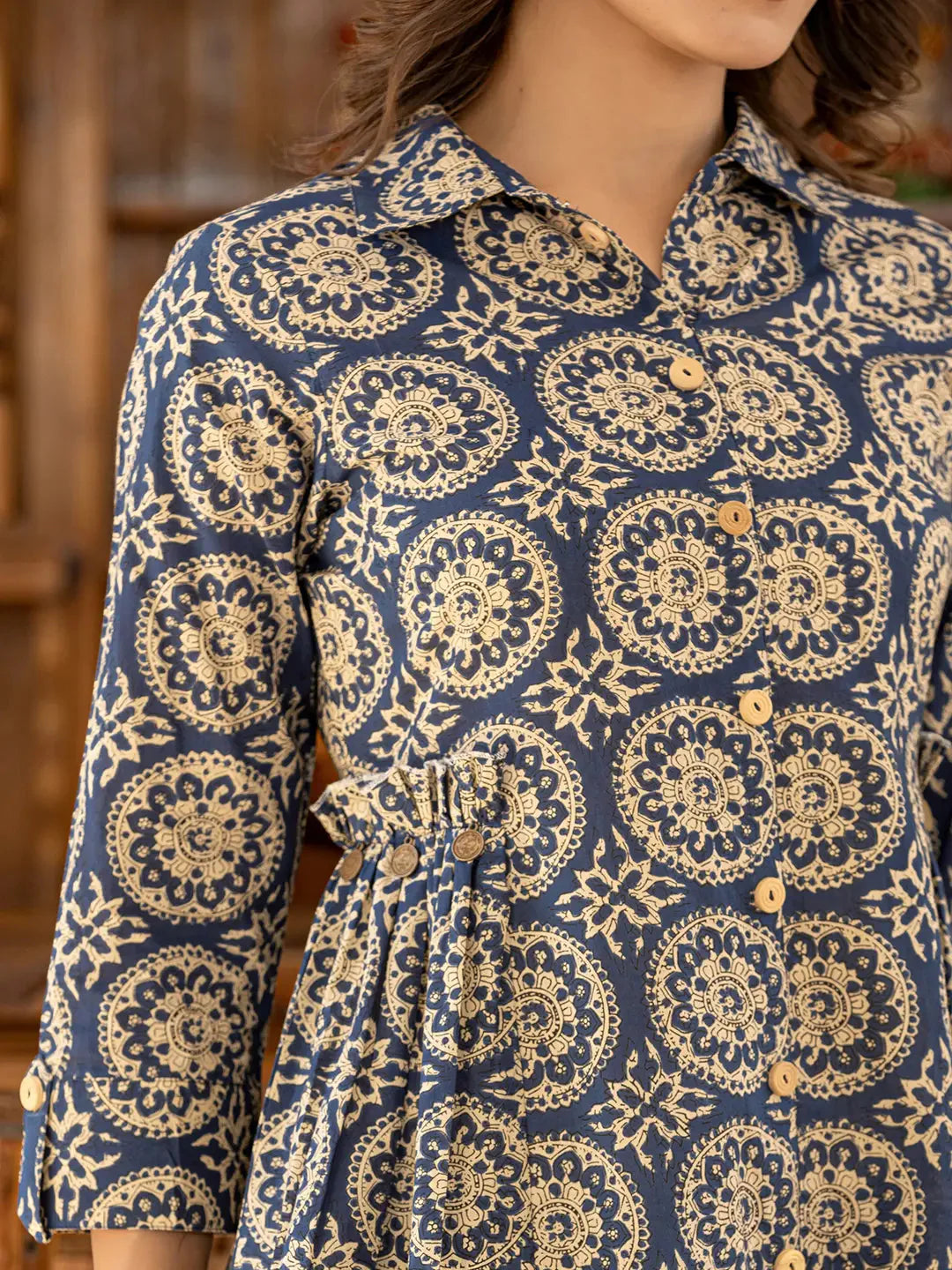 Yufta Ethnic Motifs Print Navy Blue Cotton Co-Ord Set