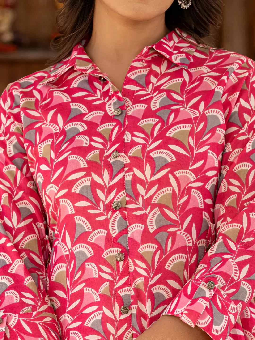 Yufta Ethnic Motifs Print Pink Cotton Co-Ord Set