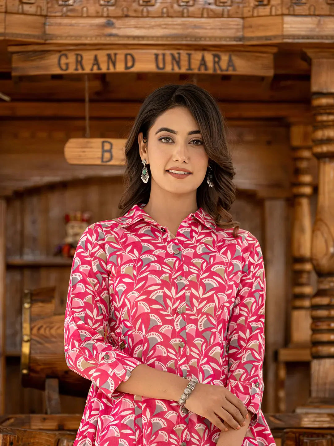 Yufta Ethnic Motifs Print Pink Cotton Co-Ord Set