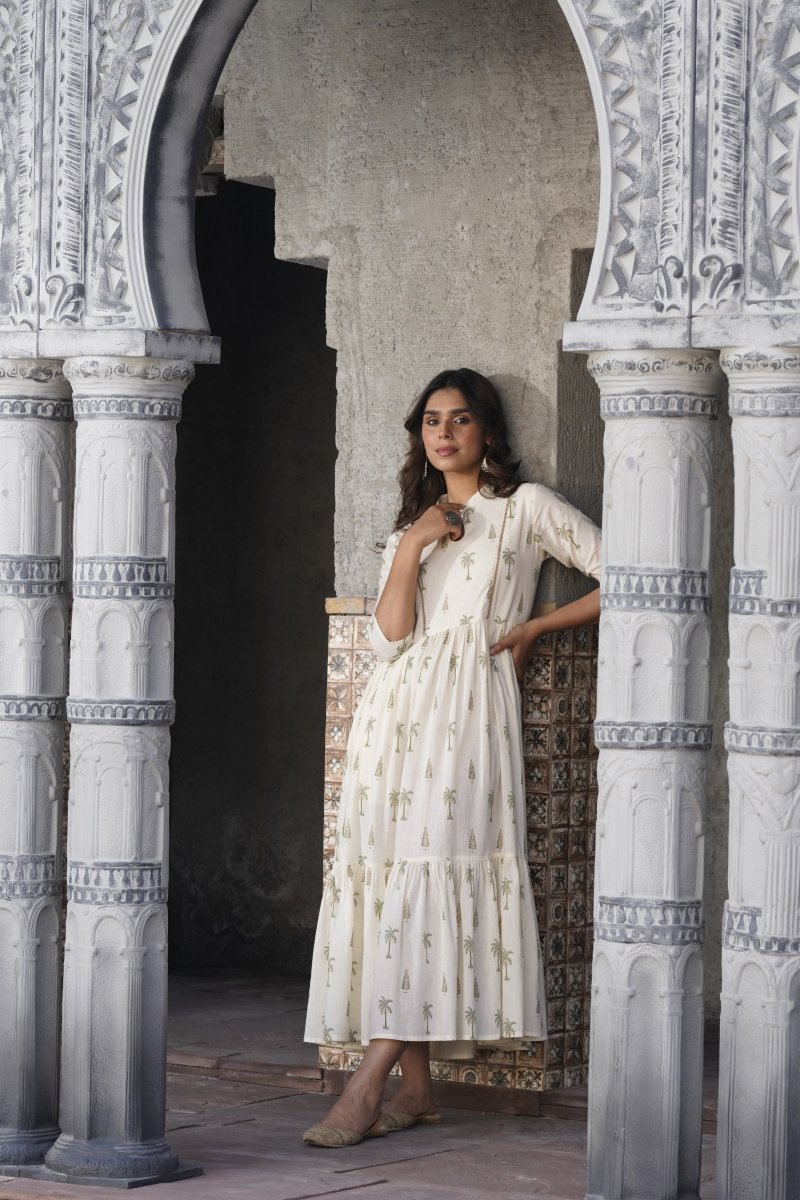 Ahalyaa Tropical Printed Gathered Empire Ethnic Dress - Distacart