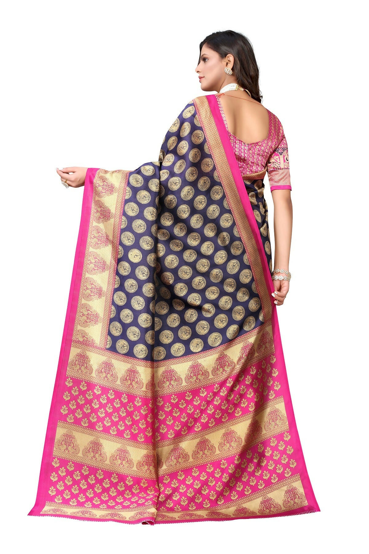 Vamika navy Printed Art Silk Saree - Distacart