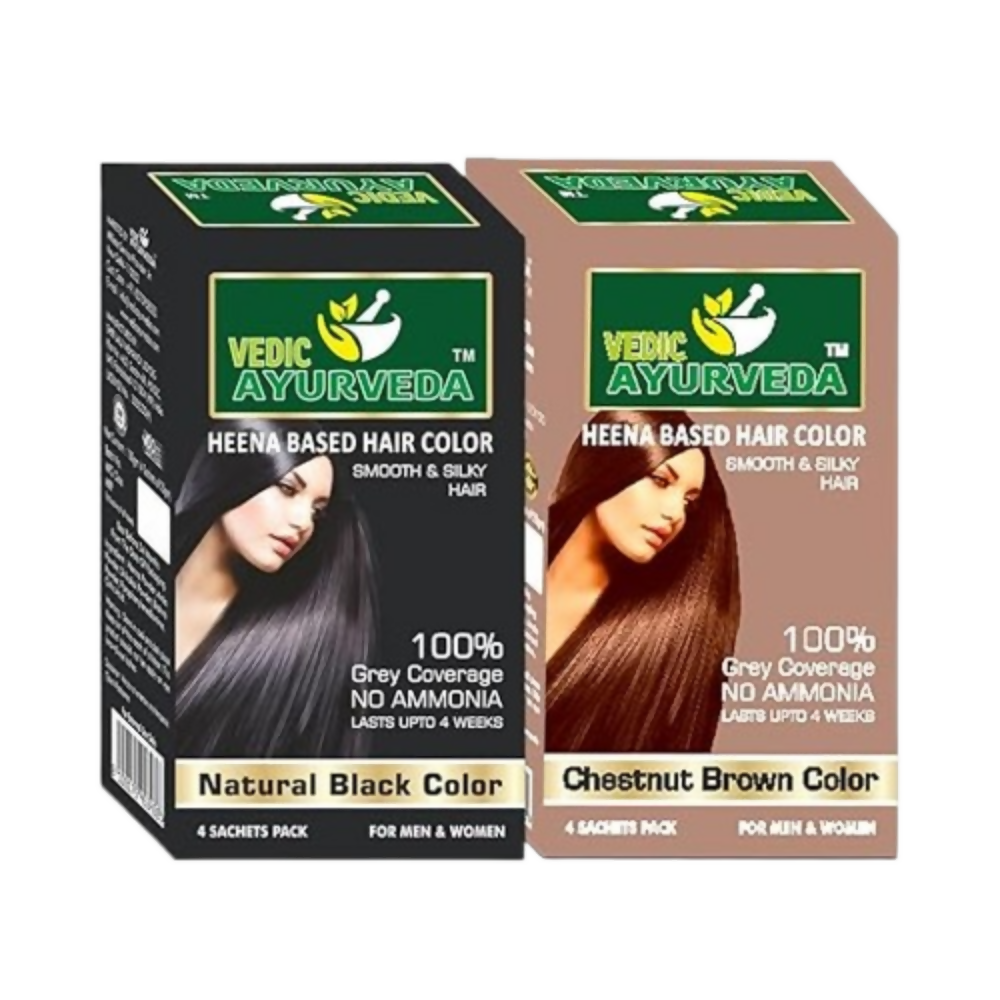 VedicAyurveda Henna Based Hair Colour, Natural Black and Chestnut Brown - Dista