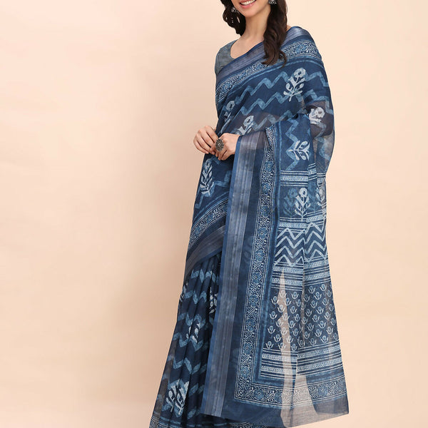 Astita Linen Cotton Indigo Blue Saree