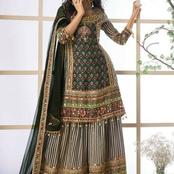 Anaita Black Heavy Crepe Silk Ready Made Suit with Multi Digital Printed & Aari Work - Distacart