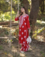 Thumbnail for Joban Fashion Red Rayon Embroidery Sequence Work Readymade Kurta Set