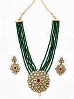 Thumbnail for NVR Women Gold Plated Green Kundan Jewellery Set - Distacart
