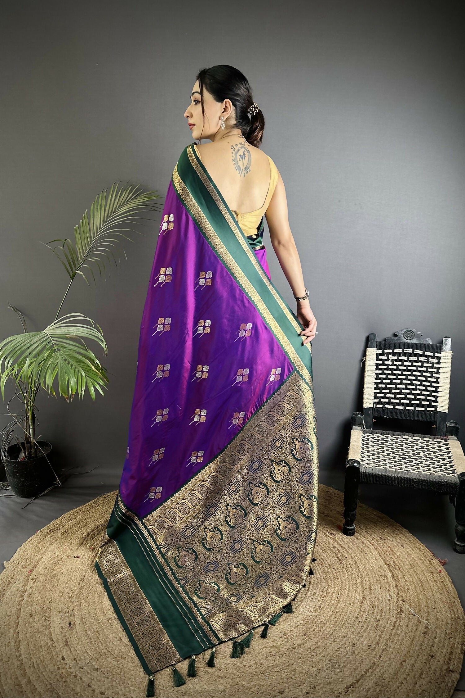 Joban Fashion Purple Banarasi Soft Silk Woven Saree - Distacart
