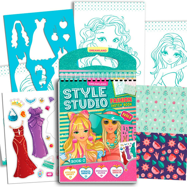 Dreamland Publications Style Studio Fashion Sketch Activity Book 2 for Girls Age 4-8 years