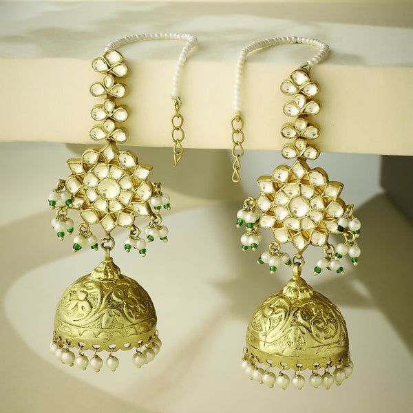 Nuyug 22K Gold-Plated Floral Jhumki Kundan Studded Kanauti Earrings - Distacart