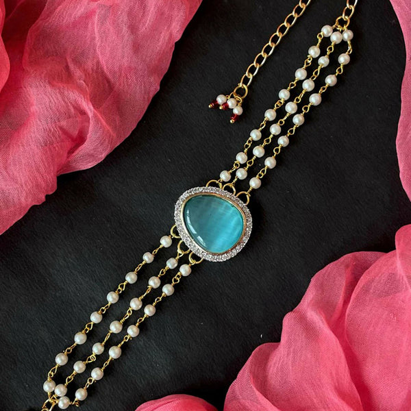 Joban Fashion Sky Blue Brass Ad With Monalisa Stone Beaded Bracelet