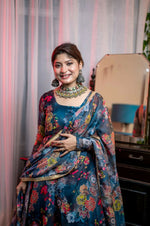 Thumbnail for Preksha Creationorganza Taby Silk With Digital Print Women Gown With Dupatta And Pant - Multicolor - Distacart