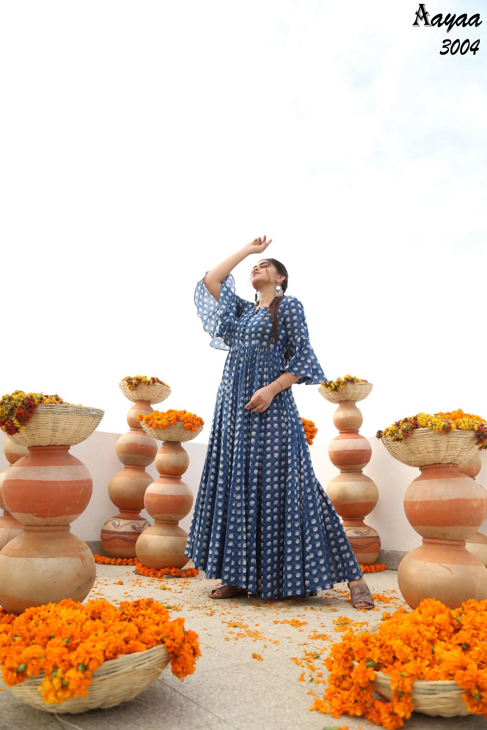 Aayaa Pure Ab Cotton Gown With Heavy Digital Print - Multi Color - Distacart