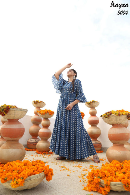 Aayaa Pure Ab Cotton Gown With Heavy Digital Print - Multi Color - Distacart