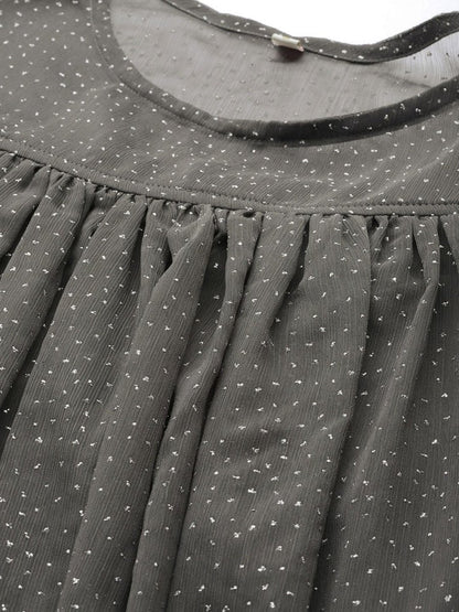 Ahalyaa Women Grey Chiffon Silver Glitter Printed Tunic