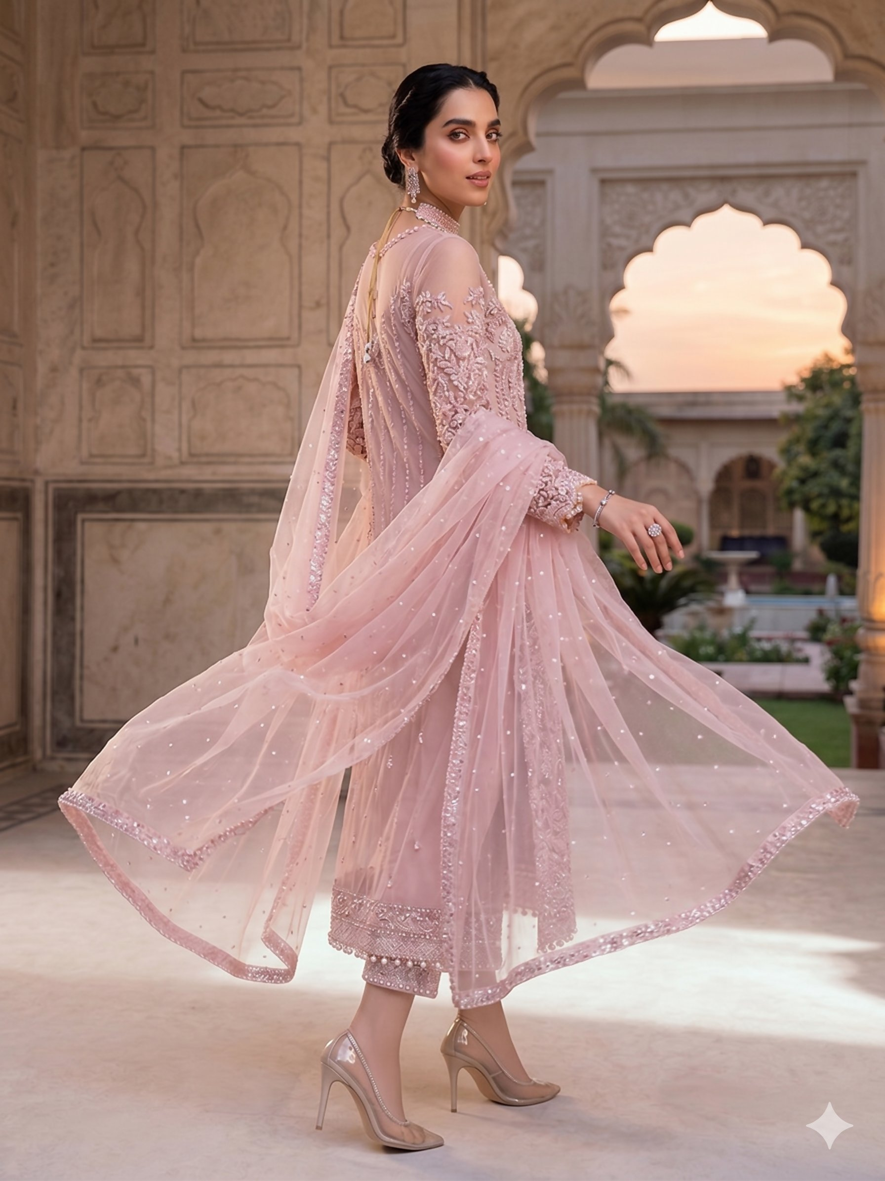 Teeya Creation Womens New Soft Net With Heavy Embroiedery With Sequence Work Kurta Set - Dista