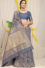 Thumbnail for Jyoti Fashion Women's Grey Kanjivaram Silk Zari Woven Saree with Blouse - Distacart