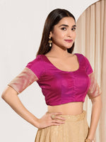 Thumbnail for Joban Fashion Purple Taffeta Silk Padded Blouse With Round Neck Elbow Sleeves - Distacart