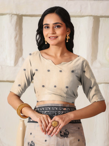 Shree Shyam Fashion Linen Cotton Black & Cream Saree - Distacart