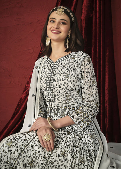 Stunning White Front & Back Embroidered Trendy Anarkali Suit - Emponline - Distacart