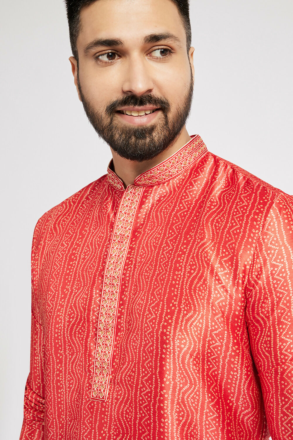 Ethnic India Red Men's Kurta Bandhani Polyester - Distacart